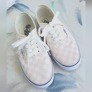 Vans Pink and Beige Checkerboard Tennis Shoes